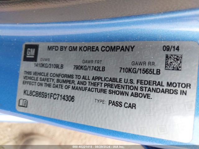 KL8CB6S91FC714306 Chevrolet Spark Ls Cvt