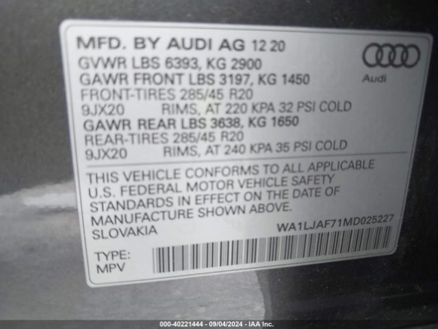 WA1LJAF71MD025227 Audi Q7 Premium Plus 45 Tfsi Quattro Tiptronic