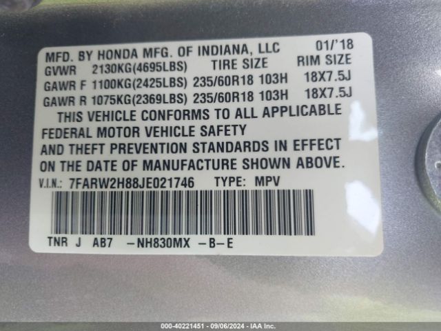 7FARW2H88JE021746 Honda Cr-v Ex-l/ex-l Navi