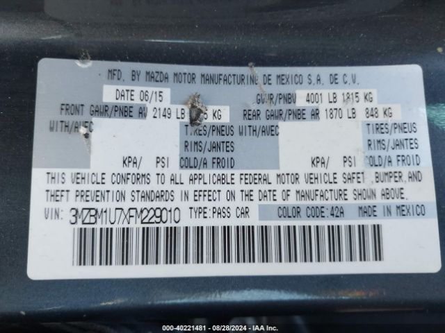 3MZBM1U7XFM229010 Mazda Mazda3 I Sport