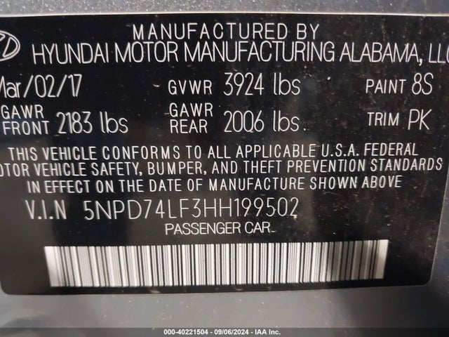 Hyundai ELANTRA SE 2017 5NPD74LF3HH199502 Image 9