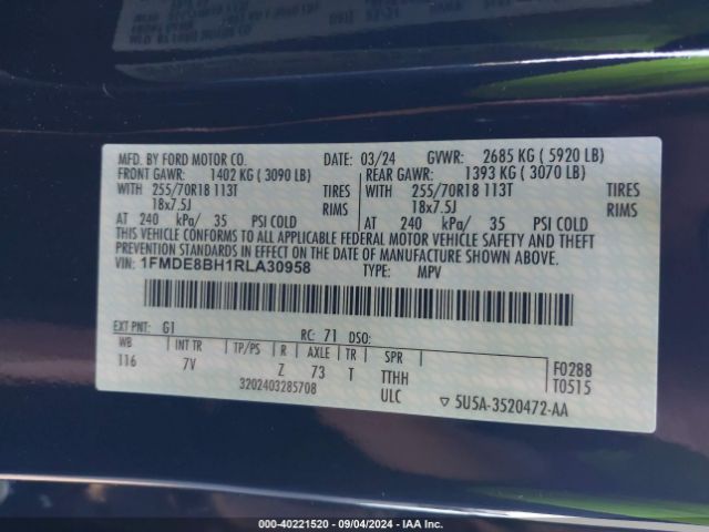 1FMDE8BH1RLA30958 Ford Bronco Outer Banks