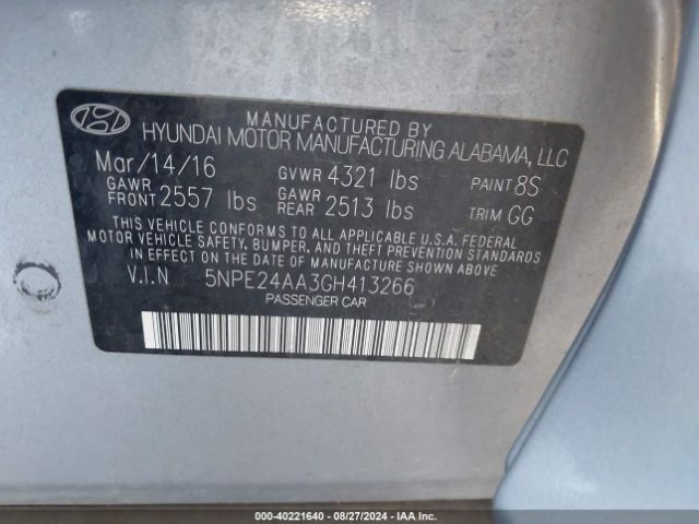 5NPE24AA3GH413266 Hyundai SONATA ECO