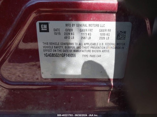 Buick Lacrosse Leather 2016 1G4GB5G31GF149056 Image 9