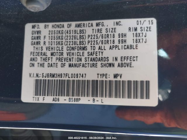 5J6RM3H97FL009747 Honda Cr-v Touring