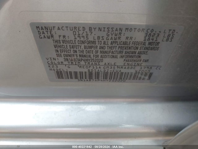 Nissan SENTRA SV 2017 3N1AB7AP4HY252020 Image 9