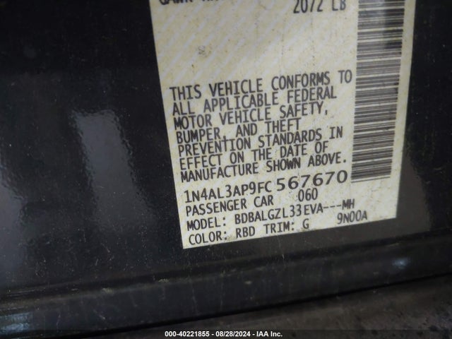 Nissan Altima 2.5 S 2015 1N4AL3AP9FC567670 Image 9