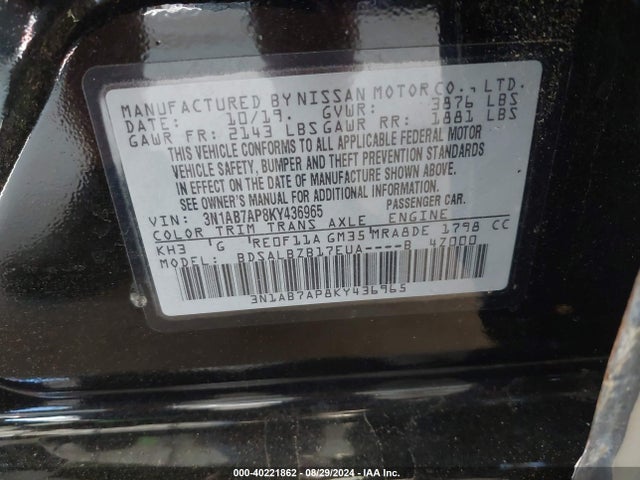 3N1AB7AP8KY436965 Nissan Sentra S/sl/sr/sv