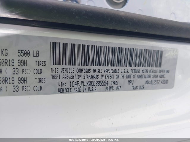 1C4PJMJX0KD385554 Jeep Cherokee Overland 4x4