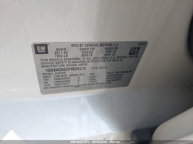 1GNSKCKC5FR626215 Chevrolet Tahoe Ltz
