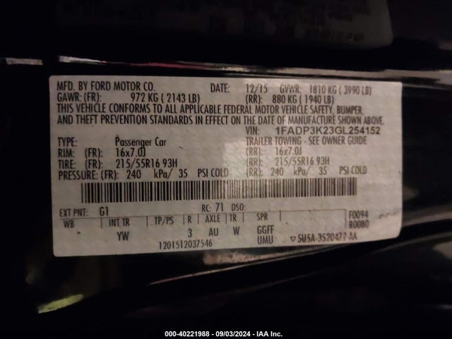 1FADP3K23GL254152 Ford Focus