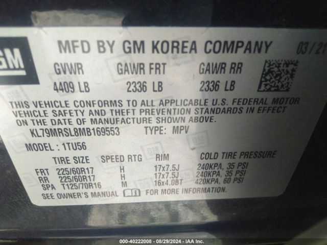 KL79MRSL8MB169553 Chevrolet Trailblazer Awd Lt