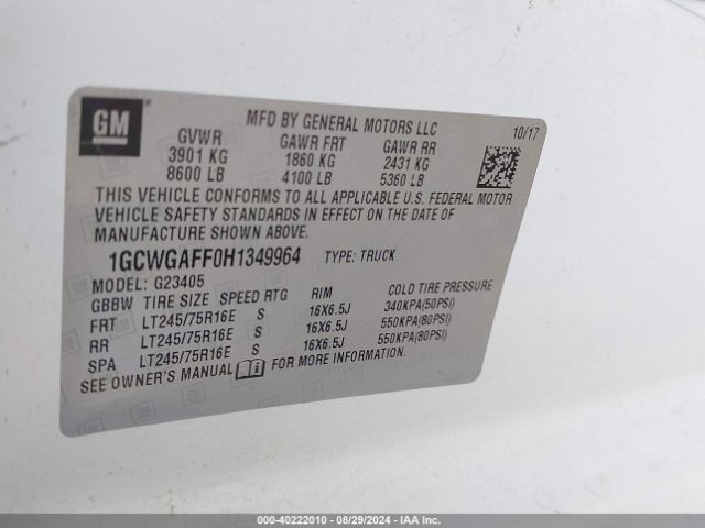 1GCWGAFF0H1349964 Chevrolet Express 2500 Work Van