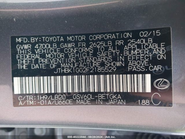 JTHBK1GG2F2185529 Lexus ES 350