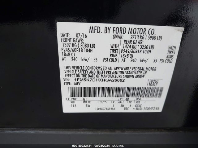 Ford EXPLORER XLT 2017 1FM5K7DHXHGA26662 Image 9
