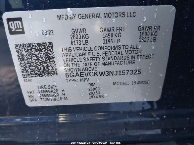 5GAEVCKW3NJ157325 Buick Enclave Awd Avenir