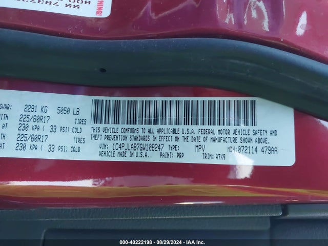 1C4PJLAB7GW108247 Jeep Cherokee Sport