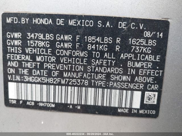 3HGGK5H82FM725378 Honda Fit Ex/ex-l