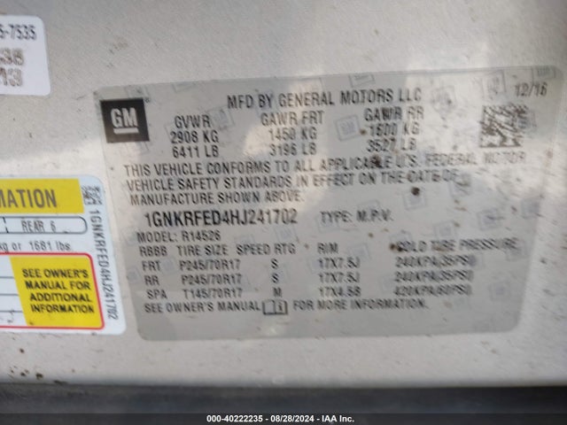 Chevrolet Traverse Ls 2017 1GNKRFED4HJ241702 Image 9
