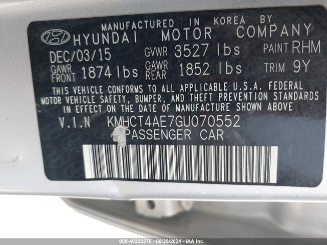 Hyundai ACCENT SE 2016 KMHCT4AE7GU070552 Image 9
