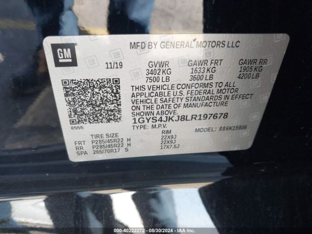 1GYS4JKJ8LR197678 Cadillac Escalade Esv 4wd Premium Luxury