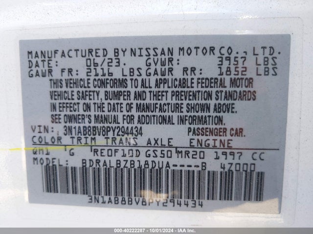 Nissan Sentra S Xtronic Cvt 2023 3N1AB8BV8PY294434 Image 9