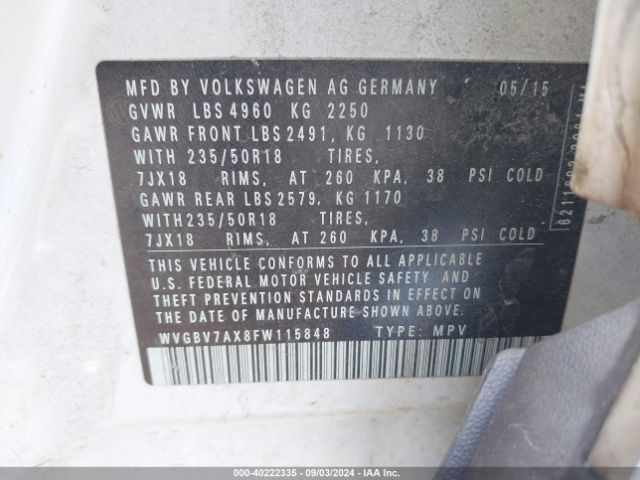 WVGBV7AX8FW115848 Volkswagen TIGUAN SE