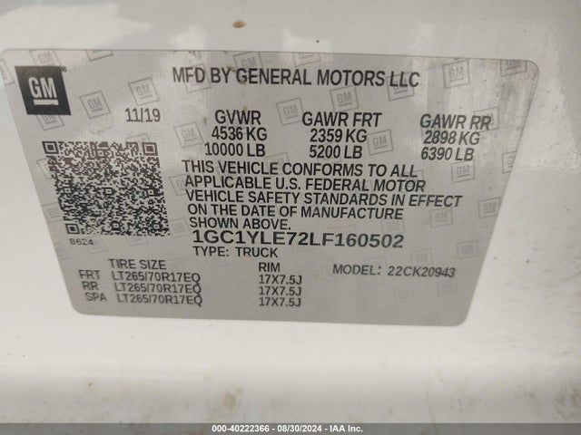 Chevrolet Silverado 2500hd 4wd  Long Bed Wt 2020 1GC1YLE72LF160502 Image 9