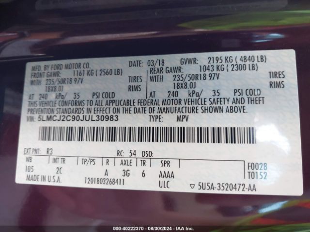 5LMCJ2C90JUL30983 Lincoln MKC SELECT