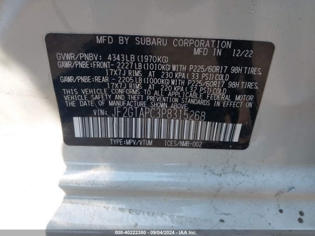 JF2GTAPC3P8315268 Subaru Crosstrek Premium