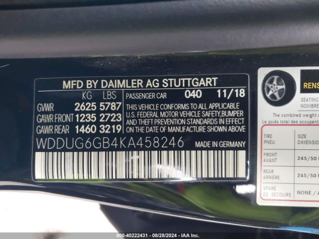 WDDUG6GB4KA458246 Mercedes-Benz S 450