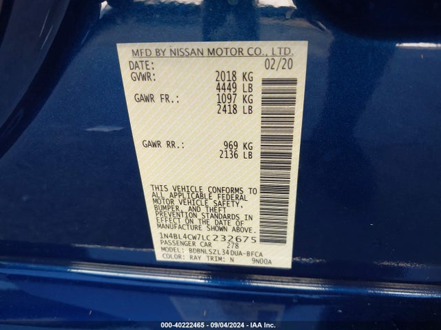 Nissan Altima Sr Intelligent Awd 2020 1N4BL4CW7LC232675 Image 9