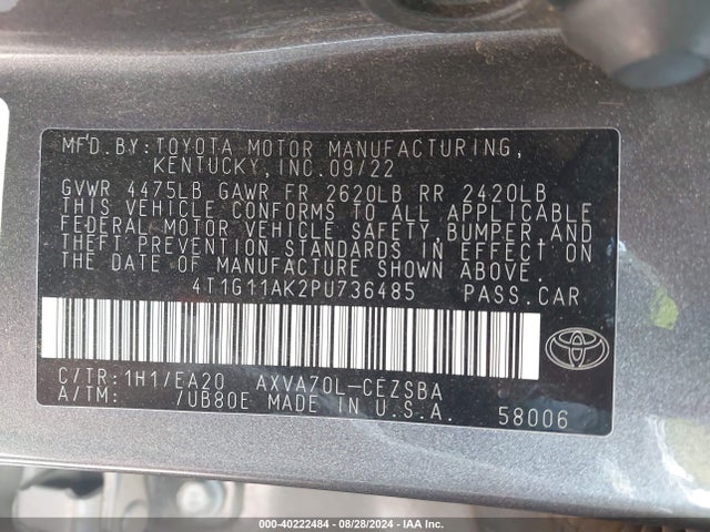 Toyota CAMRY SE 2023 4T1G11AK2PU736485 Image 9