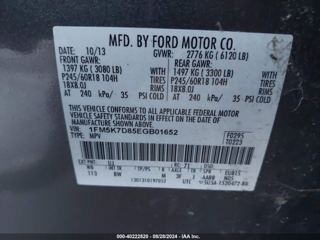 Ford EXPLORER XLT 2014 1FM5K7D85EGB01652 Image 9