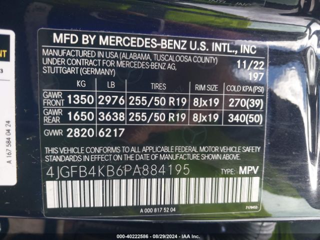 4JGFB4KB6PA884195 Mercedes-Benz Gle 350 4matic
