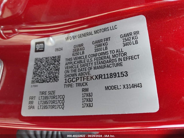 1GCPTFEKXR1189153 Chevrolet Colorado 4wd Zr2