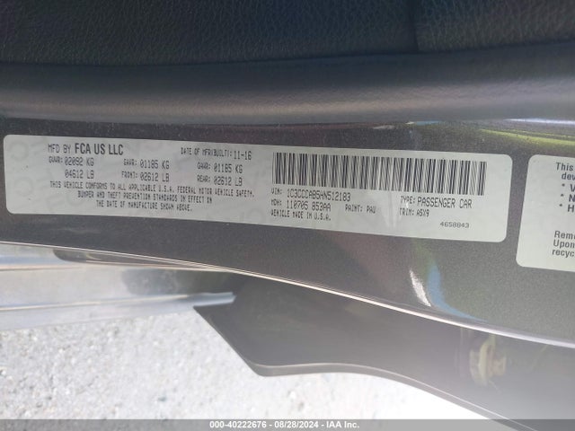 40222676 :رقم المزاد ، 1C3CCCAB5HN512183 vin ، 2017 Chrysler 200 Limited مزاد بيع