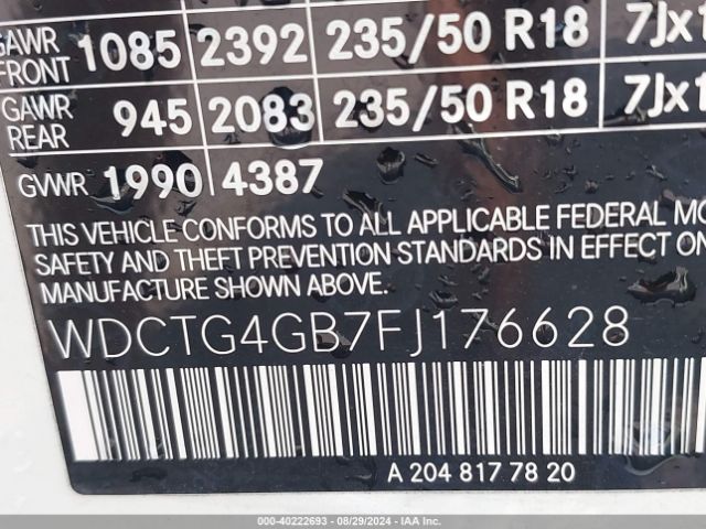 WDCTG4GB7FJ176628 Mercedes-Benz Gla 250 4matic