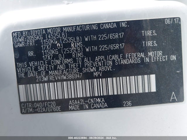 Toyota Rav4 Xle 2017 2T3WFREV4HW386947 Image 9