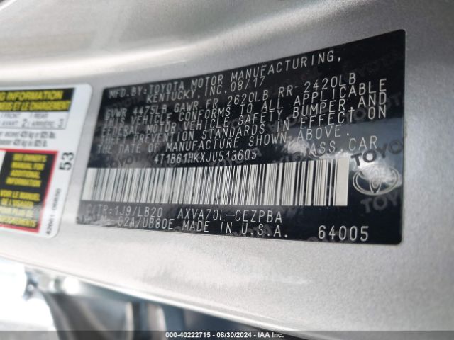 4T1B61HKXJU513605 Toyota CAMRY XSE