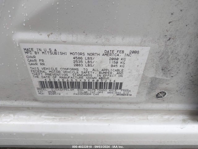 2009 MITSUBISHI GALANT 4A3AB46SX9E005234 Photo 8