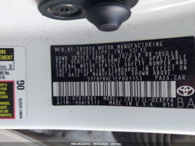 5YFBPRHE1EP061153 Toyota Corolla Le Eco Plus