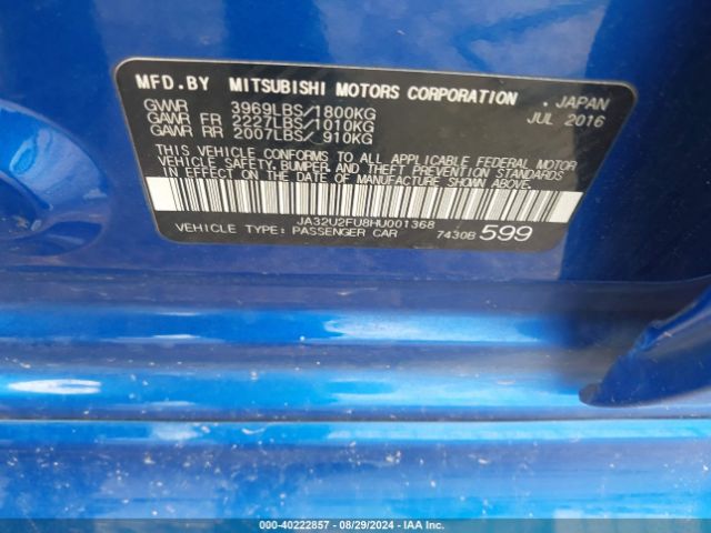 JA32U2FU8HU001368 Mitsubishi LANCER ES