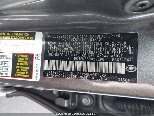 4T1BK1FK8EU023880 Toyota Camry Se V6