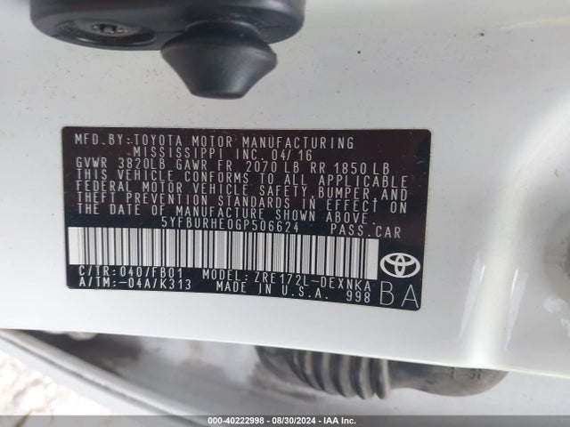 Toyota COROLLA LE 2016 5YFBURHE0GP506624 Image 9