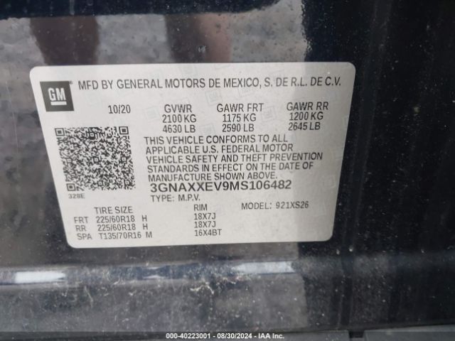 3GNAXXEV9MS106482 Chevrolet Equinox Premier