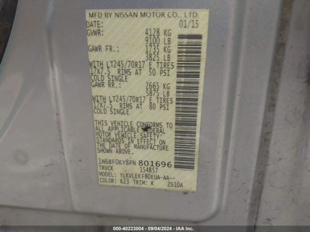 1N6BF0KY8FN801696 Nissan Nv Cargo Nv2500 Hd Sv V6