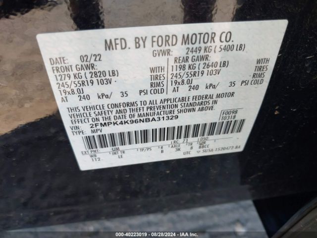 2022 FORD EDGE 2FMPK4K96NBA31329 Photo 8