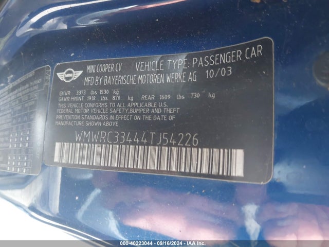 2004 MINI COOPER WMWRC33444TJ54226 Photo 8