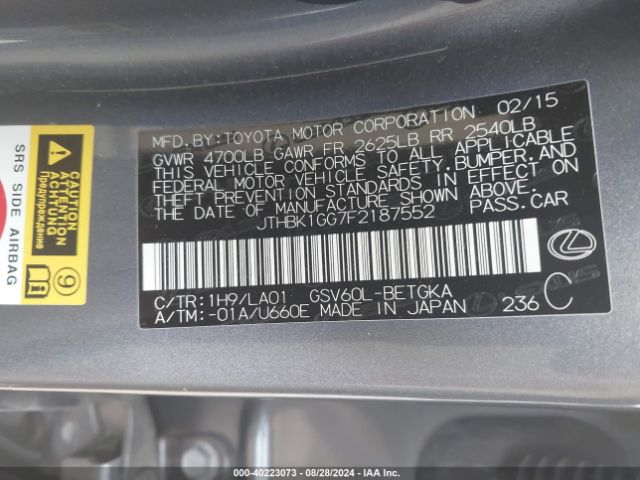 JTHBK1GG7F2187552 Lexus ES 350
